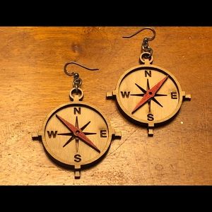 Wooden Faux Compass Earrings